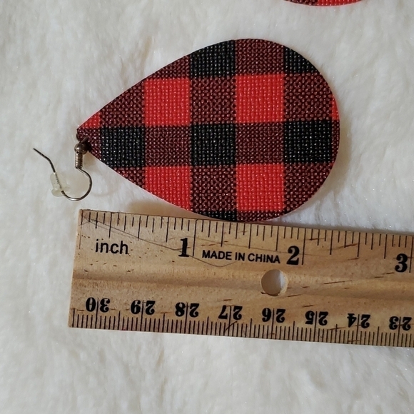Buffalo Plaid Faux Leather Teardrop Earrings 2/$10 Sale - Picture 2 of 3